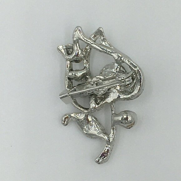 Sweet & Petite, GORGEOUS Little FLOWER BROOCH Pin, Silver Tone, Rhinestones - Picture 2 of 2